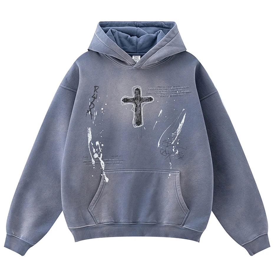 Oversized Vintage Cross Graphic Hoodie