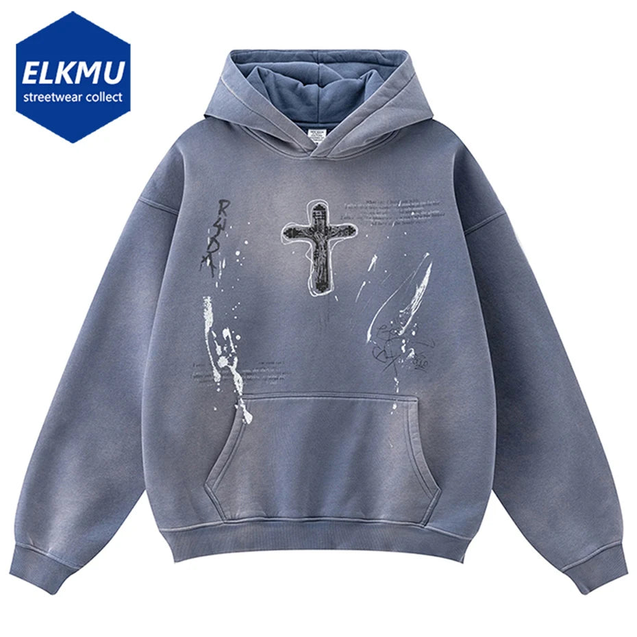 Oversized Vintage Cross Graphic Hoodie